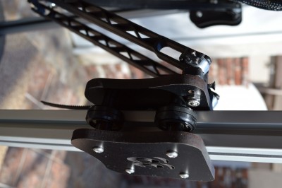Outside face with SeeMeCNC eyes cut into the melamine