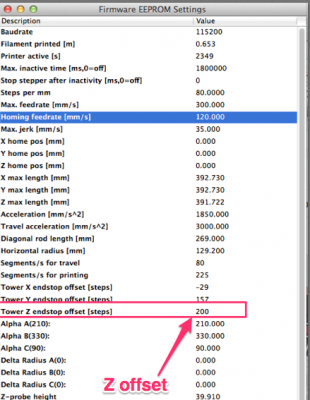 current Z offset value in EEPROM