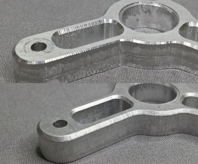 This is before and after one wet and one dry stage. This piece was rush cut and the mill chattered so tooling marks were heavy to start